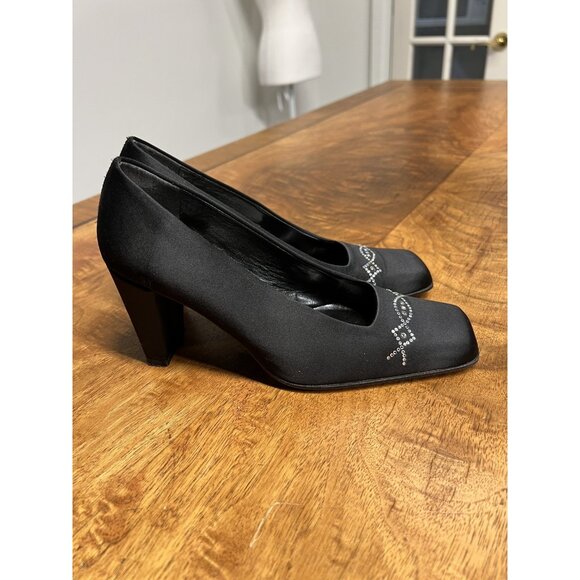 Vtg 90s Proxy Women’s 6 Black Square Toe Made In Spain Pumps Shoes Block Heels - Picture 4 of 8